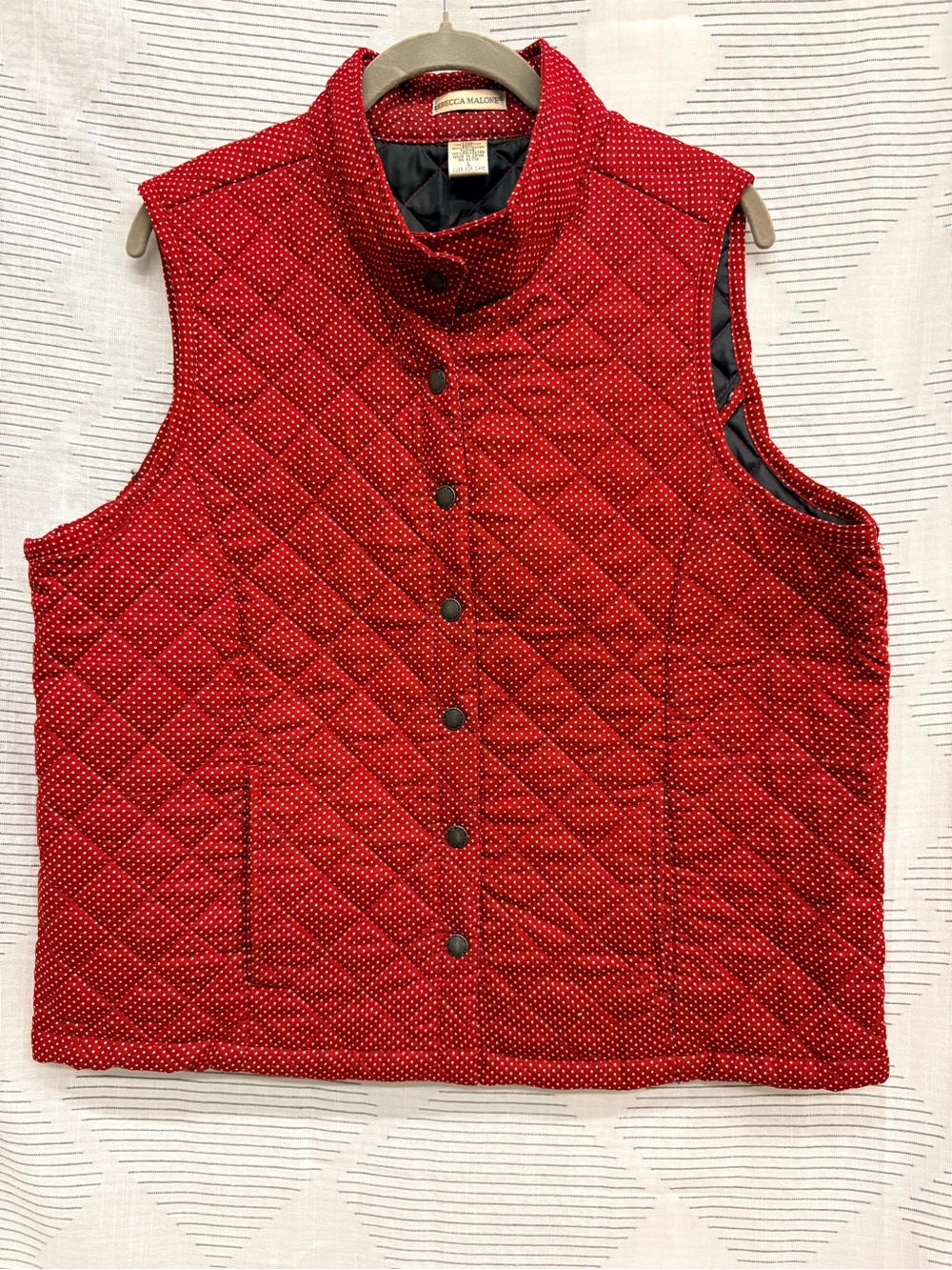 Cottagecore Cotton Red Quilted Polka Dot Sleeveless Vest